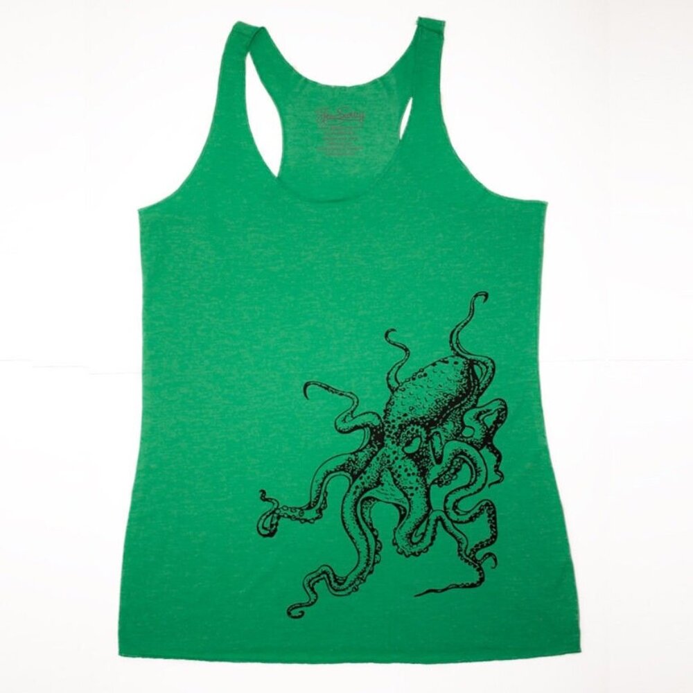 Green Racerback Tank with Octopus Graphic